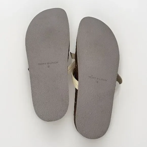 TORY BURCH Miller Cloud Thong Sandal Ivory White Leather Cork Footbed Size 12 - Picture 2 of 9